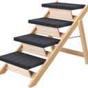 Pet Stairs/Steps, Large Dogs Steps for High Beds, Sofa, Couch, Car, 2-in-1 Foldable Wood Dog Ramp with Non-Slip Pads, Safety, Durable Portable Dog/Cat Ladder Up to 110 lbs, 4 Steps