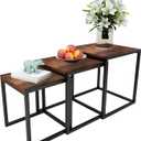 Nesting Table Set of 3 Side Tables, Modern Coffee Table Stacking End Table with Metal Frame Brown, 17.72"D x 17.72"W x 19.69"H