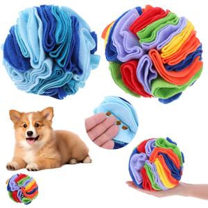 2 Packs Snuffle Ball for Dogs - Sniffle Interactive Treat Ball, Stress Relief, Slow Feeder, Puzzle Toy for Small Medium Dogs Cats, Soft Polar Fleece, Rainbow & Ocean Blue, 5.9 Inches