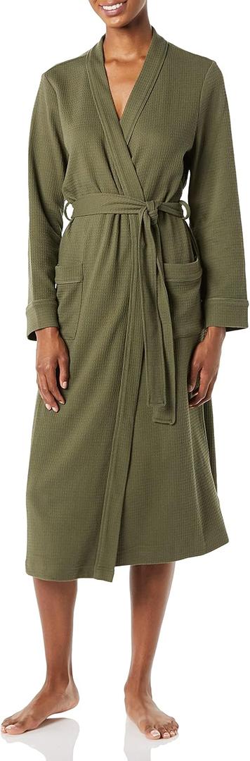 Amazon Essentials Women's Lightweight Waffle Full-Length Robe  (XX-Large, Olive)