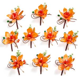 Serwalin 10Pcs Boutonniere for Men, Orange Groom and Best Man Boutonniere, Artificial Flowers for Wedding Decor Prom Homecoming Ceremony Anniversary Formal Dinner Party