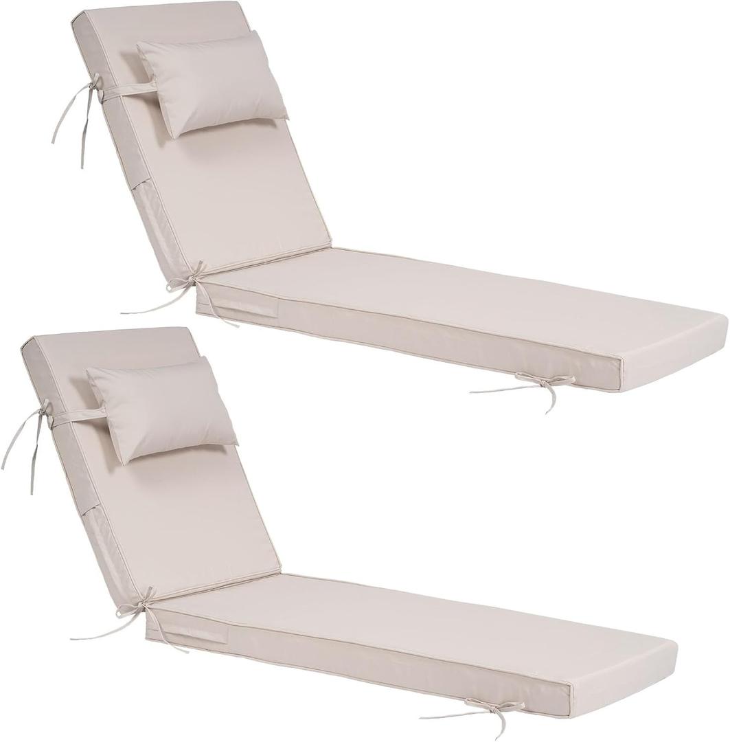 Outdoor Chaise Lounge Cushions Set of 2, Waterproof Fade Resistant Patio Lounger Cushion with Removable Cover, Replacement Sun Lounger Pad for Pool Deck Lawn (Soymilk, 80 * 26 * 3 inch)