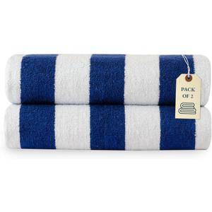 LANE LINEN 100% Cotton Beach Towel - 2 Pack Beach Towels Oversized, Cabana Stripe Large Beach Towel, Soft & Quick Dry Pool Towels, Beach Essentials for Women, Quick Dry Towel (36" x 72) - Blue