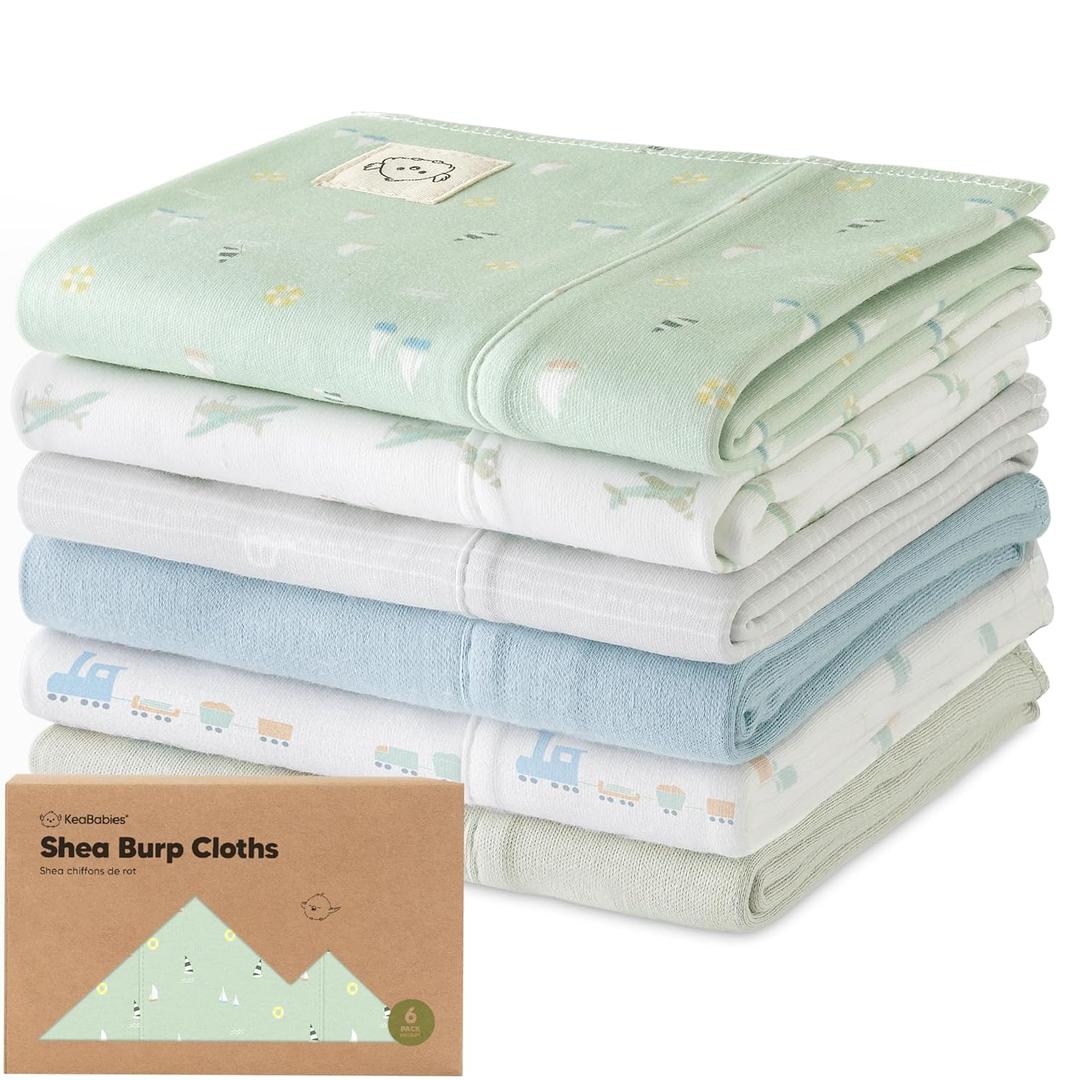 Organic Burp Cloths Baby Boy, Girl - 6-Pack Large 100% Cotton Burping Cloths for Babies, Spit Up Rags, Super Absorbent, Ultra Soft Newborn Rag, Gender Neutral, Machine Washable, Durable (Vessels)
