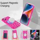 Fiyart Designed for iPhone 14 Plus Case Ring Holder Kickstand Magnetic Bumper Compatible with MagSafe Camera Lens Protection for Women Men Cheetah Print 6.7"-Rose Red