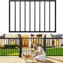 Heavy-Duty Outdoor Deck Fence Gate, Black Adjustable Steel Fence Gate with 48''W x 32.5''H, Deck Gate Outdoor - Metal Garden Gate for Yard, Patio, Backyard, Pet Containment, No Hinge Design