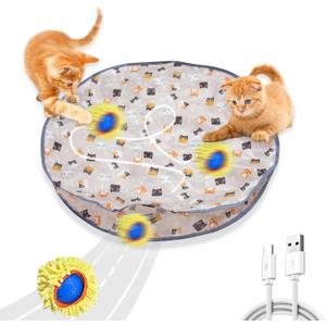 Interactive Cat Toys, Automatic Motion Activated Moving Ball Hide and Seek Game, 28 Inch Play Mat, Fast Rolling Ball in Play Mat for Indoor Exercise Kicker
