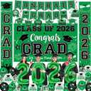Graduation Decorations Class of 2026 - Green Graduation Party Supplies Include Grad Backdrop, Banner, Hanging Swirls, Porch Sign, Balloons, Foil Number 2026 for Congrats Grad Party Decorations