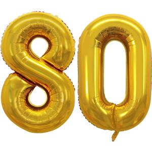 GOER Number 80 Balloons for 80th Birthday Party Decorations,42 Inch Jumbo Foil Helium Balloons for 80th Anniversary (Gold)