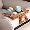 Acacia Wood Couch Arm Tray with 360Phone Holder,Folding Sofa Armrest Tray,Couch Arm Table Clip-On Couch Desk for Drinks,Snacks,Phone,Remote Control