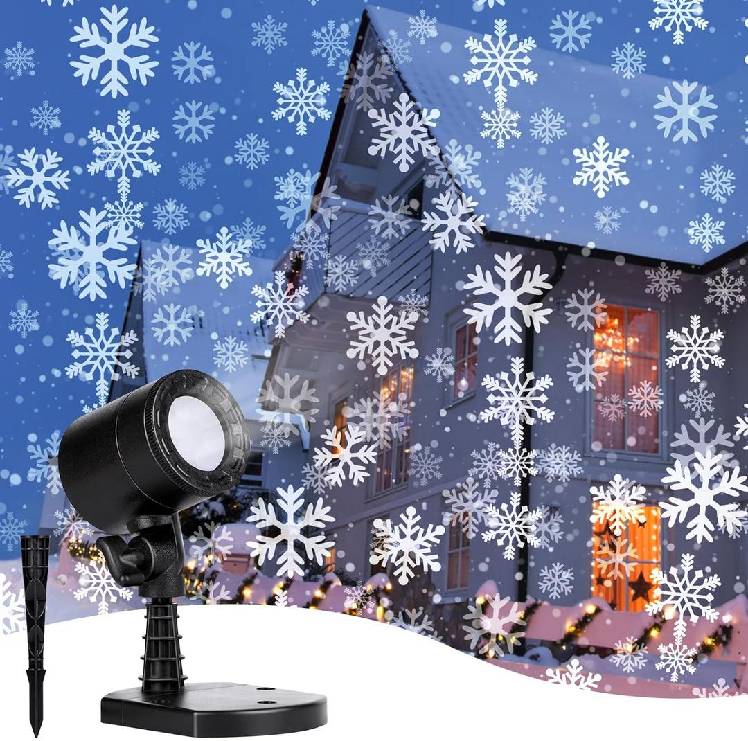 Christmas Snowflake Projector Lights Outdoor, Led Rotating Snowfall Show Lights Waterproof Landscape Decorative Christmas Light Lighting for Xmas Holiday Party Garden Patio Indoor Home Decoration Show (Black)
