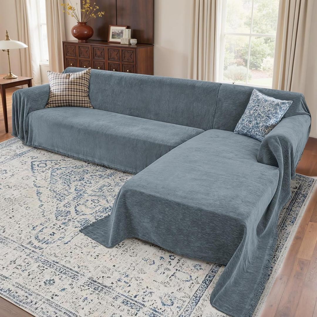 Sectional Couch Covers, 2 Pieces Washable L Shaped Couch Covers Sofa Blanket for Dogs Pet Friendly Sectional Sofa Slipcovers Furniture Covers,71"x 118"+ 71"x 118", (XX-Large, Dusty Blue)