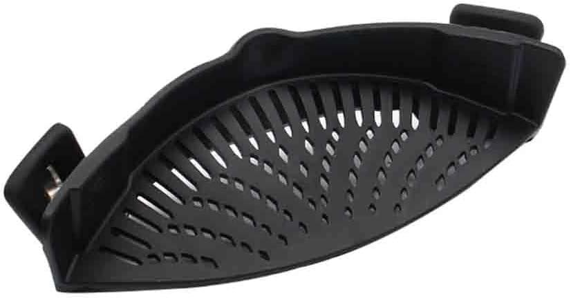 Silicone Drainer 9 x 3.5 inch Clip-on Pan Pot Drain Hands-Free Drainer Silicone Snap Strainer Kitchen Gadgets for Pots, Pans, and Bowls -Kitchen Colander (Black)