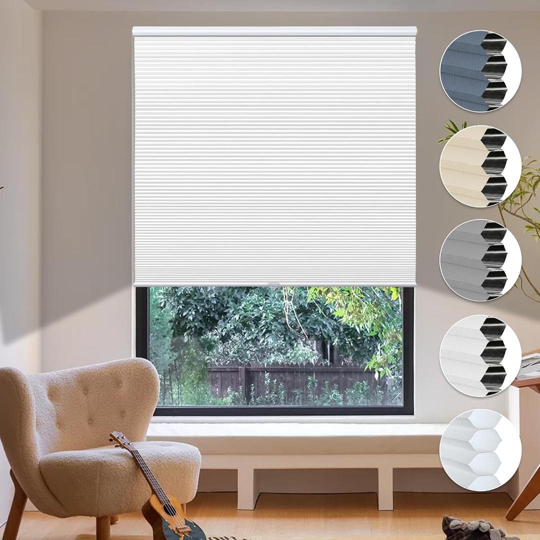 HOMEDEMO Cellular Shades Cordless White-Blackout 34" W x 64" H | Honeycomb Shade Blinds, Thermal Insulated Noise Reduction for Windows Inside & Outside Mount