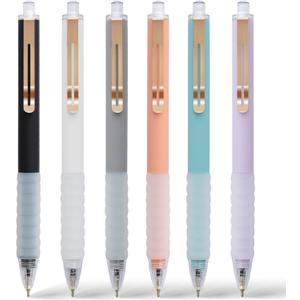 6 x AZGO Ballpoint Pens Black Retractable Ink Writing Pen Office 0.7mm Ball Point Pen for Journaling (Gold 6-count)