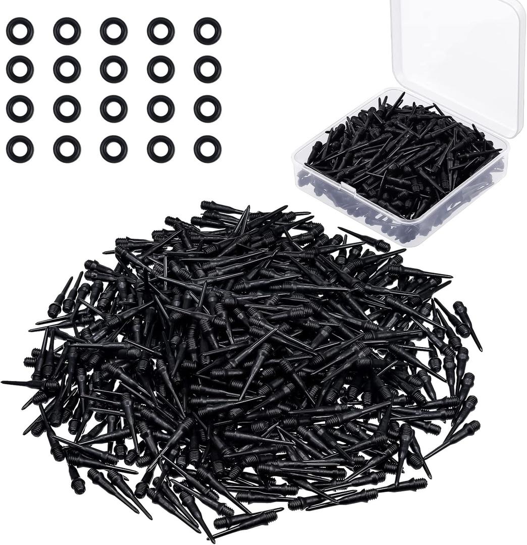 600 Pieces 2BA Thread Dart Tips Plastic Tip Dart Points and 600 Pieces Dart Rubber O Ring Dart Tips Dart Shaft O Rings with a Storage Box for Dart Shaft Part Replacement (Black, Classic)