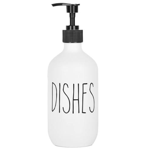 Dish Soap Dispenser 500ml Large Plastic Soap Dispenser Refillable Pump Liquid Sanitizer Bottle for Kitchen Bathroom Cute Farmhouse Style Home Decor (White Dishes)