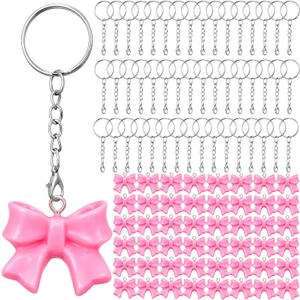 Kathfly Mini Pink Bow Keychains Cheer Bow Keychain 3D Resin Bowknot Charms with Rings Bulk for Coquette Girly Party Favors