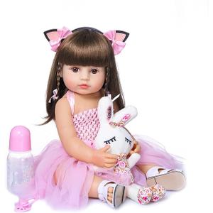 Wamdoll 22 inch 55CM Realistic Sweet Face Real Baby Size Reborn Toddler Newborn Girl Doll Crafted in Silicone Vinyl Full Body Children Birthday (Pink Yarn Skirt)