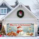 Christmas Garage Door Cover 13x6ft Snowman Banner Red Scarf Gift Boxes Winter Snow Scene Holiday Backdrop Street Lantern Festive Porch Decoration Outdoor Indoor Seasonal Wall Display