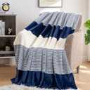 Homelike Moment Fleece Throw Blanket for Couch, Blue Soft Fluffy Blankets Throws, Fuzzy Cozy Plush Flannel Blanket for Sofa, Comfy Warm Lightweight Bed Blanket Striped (Navy Blue, 50x60IN)