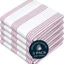 Burgundy Striped Kitchen Dish Towels (5-Pack), Quick Dry, Ultra Absorbent & Durable, 100% Cotton Multi Pin Stripe Towels for Drying Dishes, Wiping, and Daily Kitchen Cleanup
