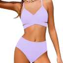 Doumlop Girls Swimsuit Bikini Set,Criss Cross Bathing Suits for Girl Two Piece Solid Color Girls' Swimwear for 15-16 Years