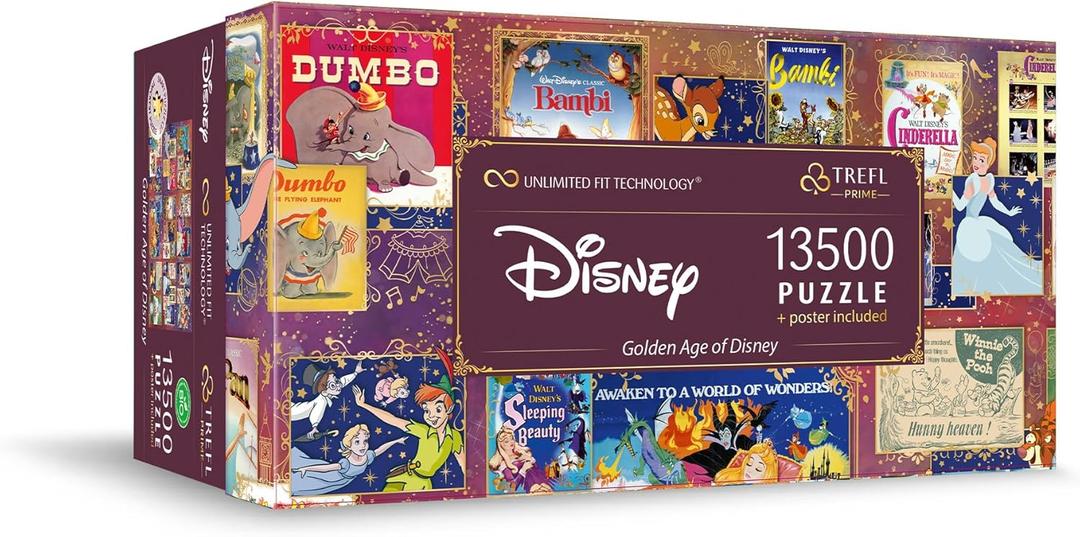 Trefl 13500 Piece Jigsaw Puzzle Golden Age of Disney Prime 78"x54" Large Jigsaw, BIO, ECO, Collage with Disney Characters, Creative Fun for Adults and Children from 12 Years Old