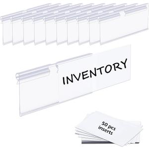 50PCS Basket Bin Labels Clip On,Clear Plastic Wire Shelf Price Tags,Labels for Storage Bins,Merchandise Sign Display Holder,50PCS Paper Inserts Included(Size:3.15x1.57inch/8x4cm)