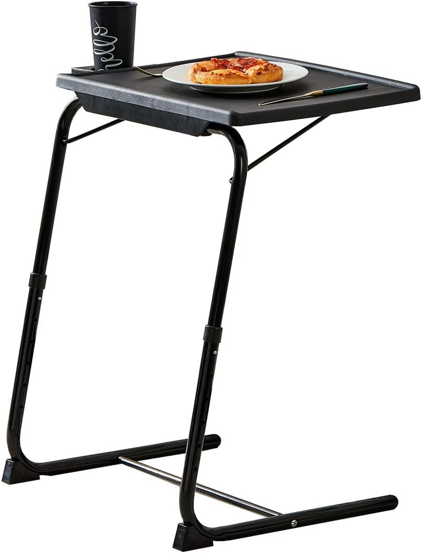 Rubypin Multifunction TV Tray Table - Folding TV Tray on Bed & Sofa with Cup Holder, Comfortable Folding Table with 6 Height & 3 Tilt Angle Adjustments (Black)