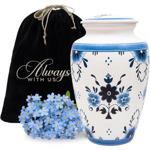 Cremation Urns for Human Ashes Adult Female, Male | Funeral Urn for Ashes for Women, Men | Decorative for Burial, Memorial, Home | Handcrafted Large Size | Delft Style Blue & White