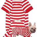 Dog Christmas Pajamas for Large Dogs, Cotton Thermal Dog Pjs Jumpsuit with Cover Legs Christmas Puppy Clothes, Striped Onesie Suit for Dogs, SY01-Redwhite-XS