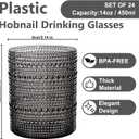 YOUBET 24PCS Plastic Drinking Glasses - 14OZ Black Hobnail Drinkware Glasses - Vintage Glassware Textured Beaded Cups for Water, Beer, Whiskey, Juice and Various Mixed Drinks for Party Graduation