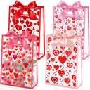 Capoda 24 Pack Valentine's Day Gift Bags Bulk with Handle & Ribbons - Reusable Plastic Heart Favor Bags for Classroom School Party Exchange, Waterproof Goody Treat Totes for Galentine's Wedding Gifts