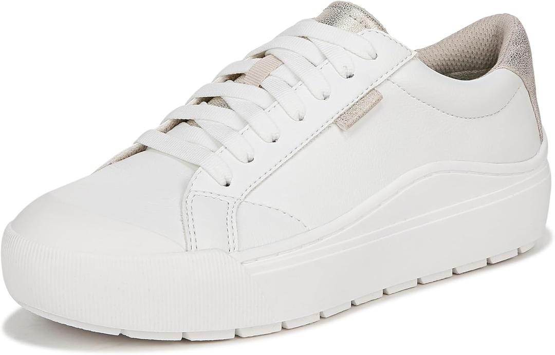 Dr. Scholl's Women's Time Off Sneaker (6.5, White/Gold)