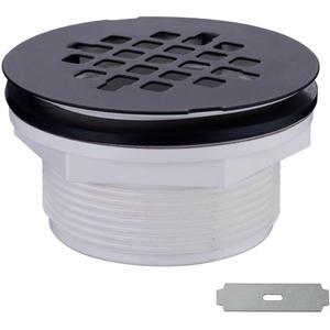 Black Shower Drain No Caulk PVC Compression Hidrop Shower Drain Kit with 4-1/4" Stainless Steel Round Grid Cover, Matte Black