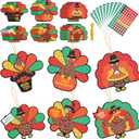 Soulchen 30 Set Glitter Mosaic Turkey Craft Thanksgiving Fall Turkey Craft Kit DIY Glitter Mosaic Ornament Make Your Own Autumn Crafts for Harvest Party Classroom Home Activities Gift Project