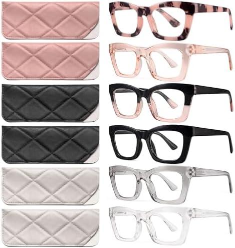 CCVOO Stylish Reading Glasses for Women, Eyeglasses, Blue Light Readers for Women, Computer Eye Glasses, Cheaters, 2.0, 6 Pack