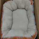 Dog Bed, Super Soft Calming Pet Bed with Pillow Edge, Suitable for Dogs Up to 25 lbs, 21'' x 17'', Orange and White