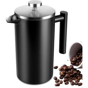 SZHETEFU 34 OZ Large French Press, Premium Stainless Steel Sturdy Insulated French Press Coffee Maker, 4-8 Cups French Coffee Press, Tea Presses for Home Kitchen Caming Loose Tea, Elegant Black