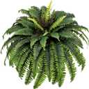Large Artificial Ferns for Outdoor 47" Fake Boston Fern 60 Fronds Faux Ferns Plant Silk Greenery for Indoors Home Garden Porch Windowsill Decor (1 Stem)
