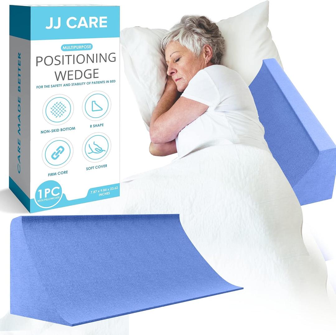 JJ CARE Bed Wedges & Body Positioners - 23.6 Inch, 30 Degree Curved Body Positioning Wedge Pillow for Side Sleeping, Foam Wedge Pillow for Bed Ridden with Pillow Case