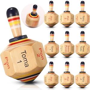 Poen 3 Pieces Large Wooden Toma Todo Bulk, 4.5 inch Classic Mexican Wood Spinning Top Game for Kids and Adults, Pirinola Toma Todo Party for Mexican Fiesta Party Cinco de Mayo Family Game