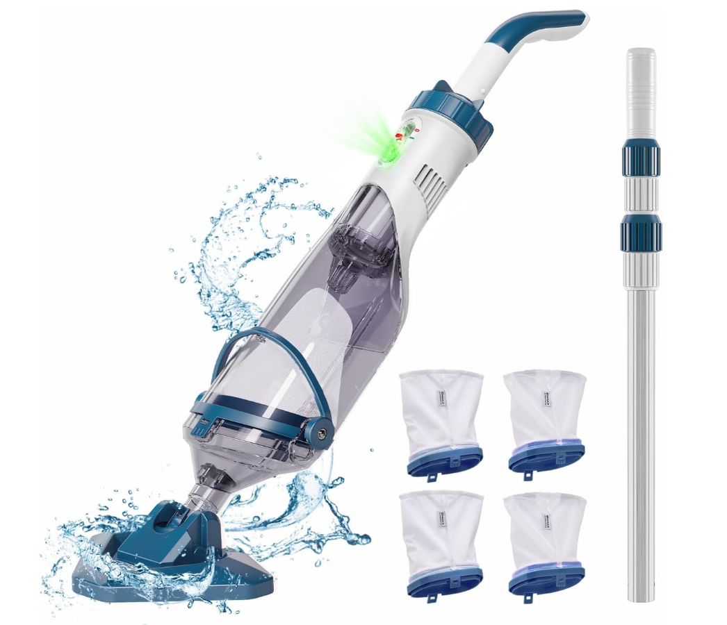Rechargeable Handheld Cordless Pool Vacuum for Above Ground Pool and Inground Pool, 60-Minute Runtime,Powerful Suction up to 18.5 gallons/min, Efficient Leaf and Debris Removal, PC10 Pro