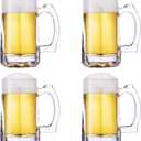 Heavy Beer Mugs Set, 12.5oz Glass Mugs With Handle, Beer Glasses For Freezer, 370ml Beer Drinking Glasses, Traditional Stein For Bar, Alcohol, Beverages,Coffee, Teas, Set of 4