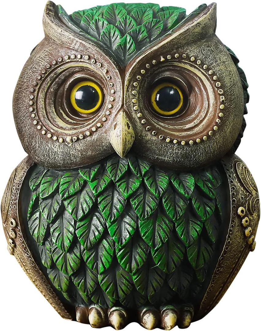 Owl Decorations for Home Small Owl Decor Figurines Shelf Decor Home Office Living Room Decorations Birthday Gifts (Green) (Style2-green)