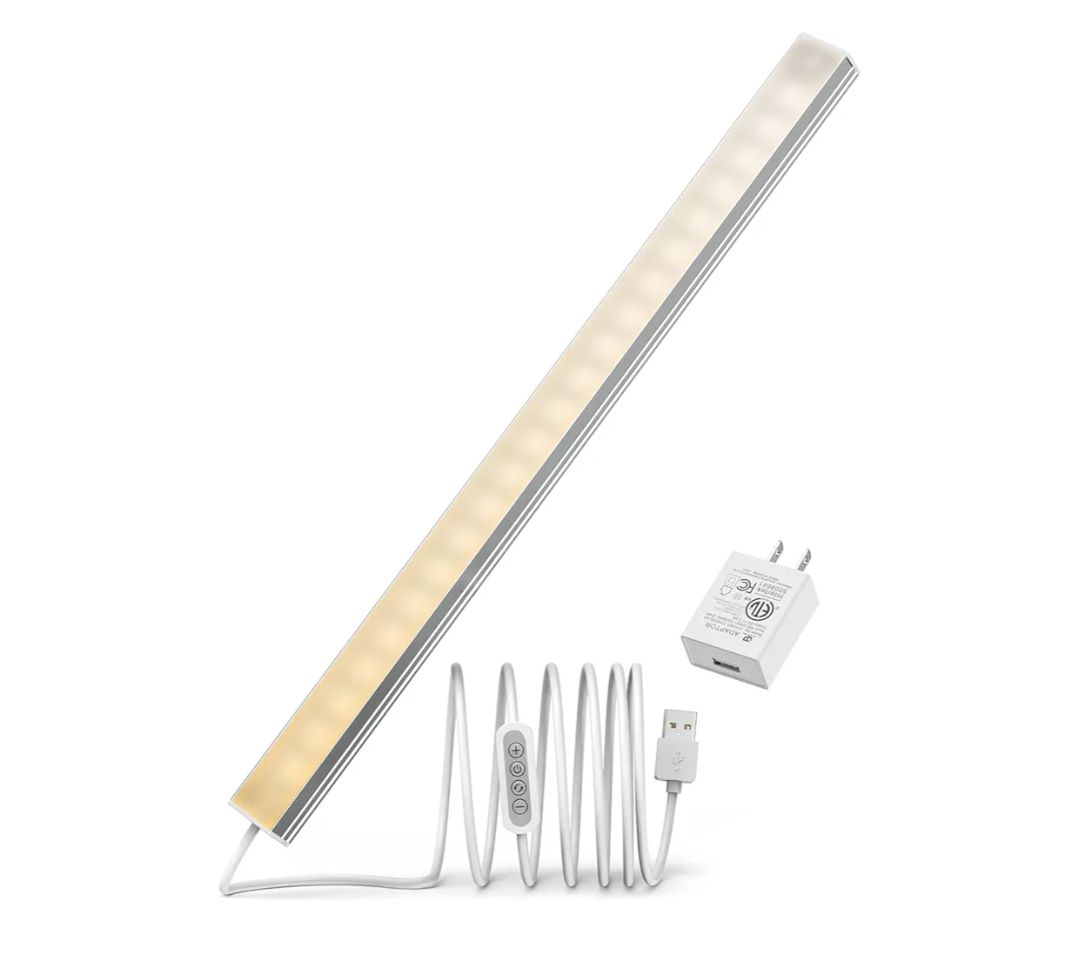 ASOKO LED Under Cabinet Lighting,3 Color Changing(2700K, 4000K,6000K), 14.5in USB Plug-in Under Desk Light, Dimmable LED Grow Light for Home Kitchen,Cabinet,Pantry