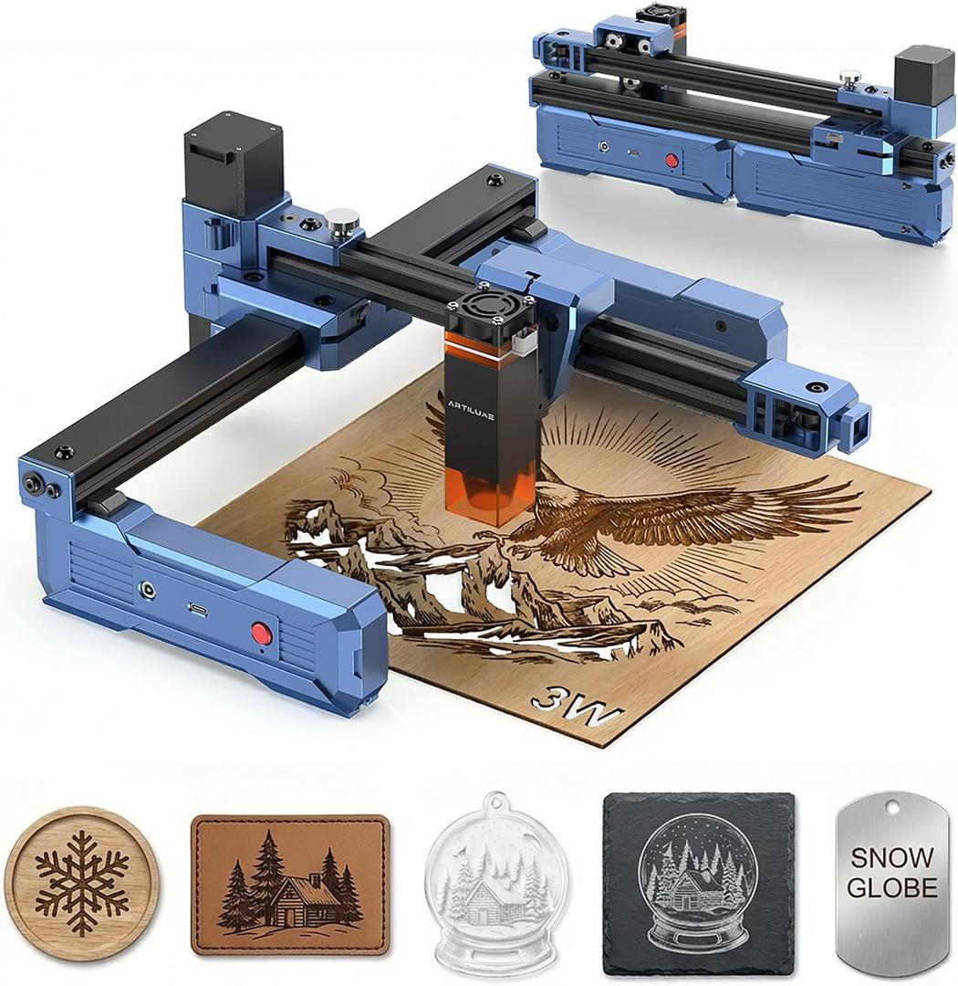 Artilume T1 Laser Engraver 3000mW, Foldable Design Laser Engraving Machine, 0.01mm Precision, Large Working Area 200*150mm for Wood Leather Acrylic and More, Best for Beginners Small Business Class 1