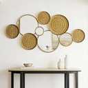 45"x 23" Large Gold Wall Mirrors,Metal Wall Decor Mirror,Decorative Modern Circle Mirror Wall Art Sculpture Hanging Decorations for Home Living Room Office