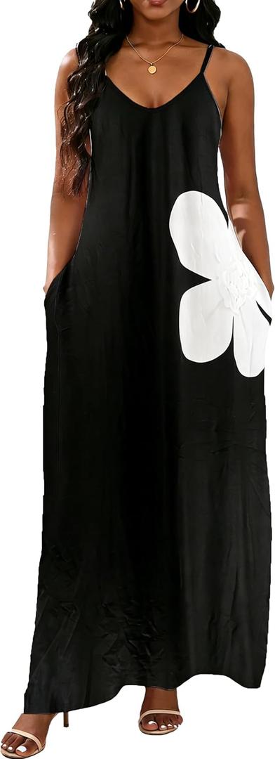 vunahzma Womens Casual Fashion Sleeveless Plus Size Loose Long Sexy Maxi Dress with Pockets